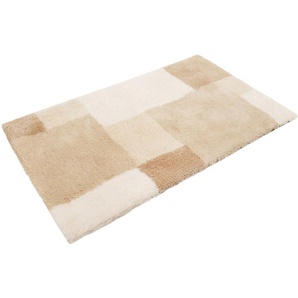 Badematte HOMIE LIVING Cala Rosso Badematten Gr. rechteckig (70 cm x 120 cm), 1 St., Polyester, beige (beige, sand) Gemusterte Badematten Badteppich, Patchwork Design, waschbar, karo, Badezimmerteppich