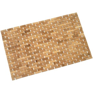 Badematte HWC-B18, Badezimmer Badvorleger Saunamatte, Bambus 79x50cm