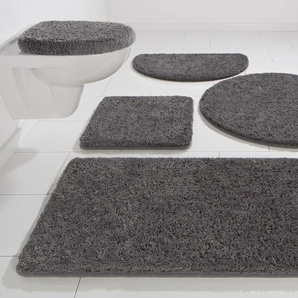 Badematte KINZLER Chaozhou Badematten Gr. 2er-Set, 2 St., Polyester, grau (anthrazit) Einfarbige Badematten Badteppich, Uni Farben, als rechteckig, rund & Set erhältlich