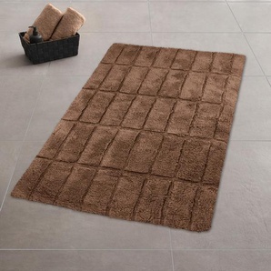 Badematte KLEINE WOLKE Tiles Badematten Gr. rechteckig (70 cm x 120 cm), 1 St., Baumwolle, orange (brasil) Einfarbige Badematten Badteppich, Uni Farben, Hoch-Tief Effekt