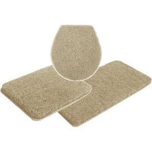 Badematte LEONIQUE Porto Badematten Gr. 3-tlg. Hänge-WC Set, 3 St., Polyester, beige (sand) Einfarbige Badematten Badteppich, waschbar, auch als 3 teiliges Set erhältlich