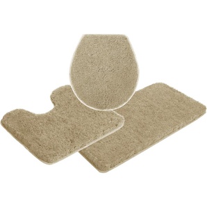 Badematte LEONIQUE Porto Badematten Gr. 3-tlg. Stand-WC Set, 3 St., Polyester, beige (sand) Einfarbige Badematten Badteppich, waschbar, auch als 3 teiliges Set erhältlich