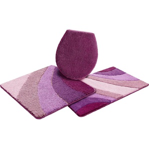 Badematte MY HOME Josie Badematten Gr. 3-tlg. Hänge-WC Set, 3 St., Polyester, lila (purple) Gemusterte Badematten Badteppich, Badematten, rechteckig, rund & als 3-tlg. Set erhältlich