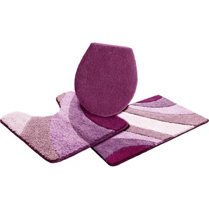 Badematte MY HOME Josie Badematten Gr. 3-tlg. Stand-WC Set, 3 St., Polyester, lila (purple) Gemusterte Badematten Badteppich, Badematten, rechteckig, rund & als 3-tlg. Set erhältlich