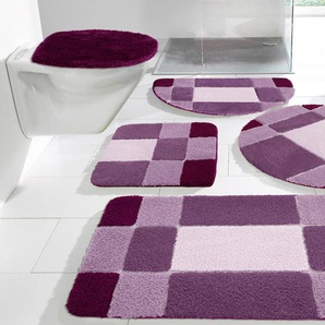 Badematte MY HOME Pia Badematten Gr. 3-tlg. Stand-WC Set, 3 St., Polyester, lila (purple) Gemusterte Badematten Badteppich, karierte Badematten, rechteckig, rund & als 3-tlg. Set