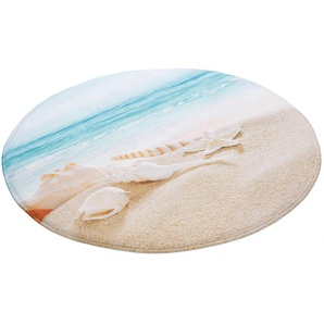 Badematte MY HOME Strand Badematten Gr. rund (Ø 80 cm), 1 St., Kunstfaser, beige (sand) Gemusterte Badematten mit Strand-Motiv, auch als 2 teiliges Set erhältlich