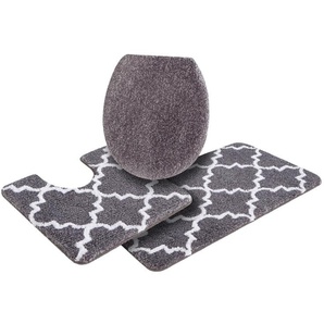 Badematte MY HOME Suzie Badematten Gr. 3-tlg. Stand-WC Set, 3 St., Polyester, grau Gemusterte Badematten Muster, Badteppich, auch als 3 teiliges Set & rund