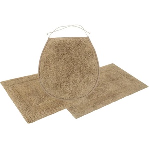 Badematte OTTO PRODUCTS Leni Badematten Gr. 3-tlg. Hänge-WC Set, 3 St., Baumwolle, beige (sand) Einfarbige Badematten mit Bordüre, auch als 3 teiliges Set erhältlich