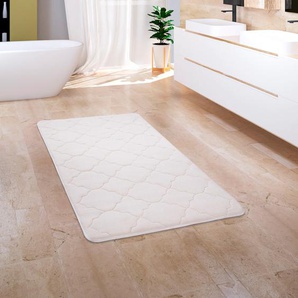 Badematte PACO HOME Corby 251 Badematten Gr. rechteckig (65 cm x 120 cm), 1 St., Polyester, beige (creme) Einfarbige Badematten Badteppich, Ornamente, Hoch-Tief Effekt, Memory-Foam Effekt