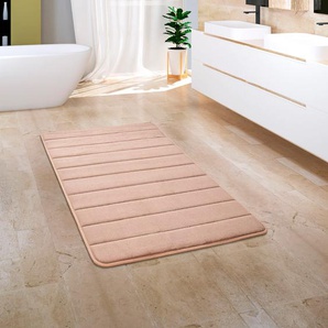 Badematte PACO HOME Corby 252 Badematten Gr. rechteckig (65 cm x 120 cm), 1 St., Polyester, beige Einfarbige Badematten Badteppich, gestreift, Hoch-Tief Effekt, Memory-Foam Effekt