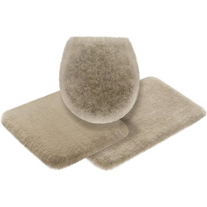 Badematte Ransol Leonique, Höhe 50 mm, fußbodenheizungsgeeignet, strapazierfähig, Polyester, rechteckig, 3-tlg. Hänge-WC Set, Badteppich, Kaninchenfell-Haptik, rechteckig, rund & als 3-tlg. Set