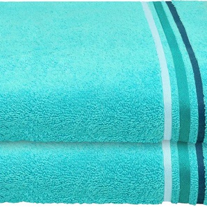 Badetuch SCHIESSER Skyline Color Handtücher Gr. B/L: 70 cm x 140 cm (2 St.), blau (türkis) Badetücher mit Webbordüre