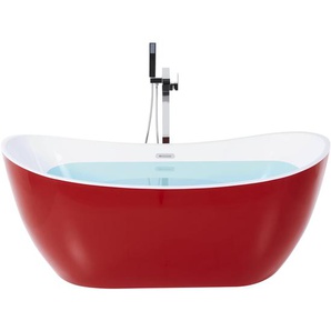 Freistehende Badewanne Rot 170 x 77 cm aus glänzendem Sanitäracryl Oval Badezimmerzubehör Elegantes Modernes Design