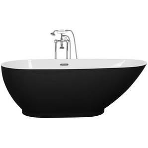 Badewanne Weiß/Schwarz Acryl Freistehend Walnussform 173 x 82 cm Modern