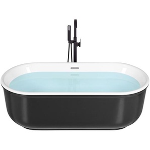Badewanne Schwarz-Weiß 170 x 80 cm Sanitäracryl Freistehend Oval geschwungene Form Elegant Badezimmer
