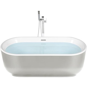 Badewanne Silber/Weiß 170 x 80 cm aus Sanitäracryl Freistehend mit geschwungenem Rand Ovale Form Badezimmer Zubehör Elegant Glamour-Sti