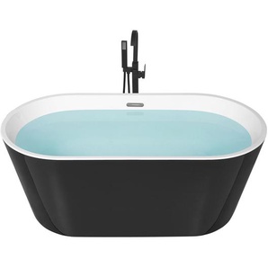 Badewanne Schwarz und Weiß Acryl Oval 170 x 72 cm Freistehend mit Überlauf Modern Badezimmer Ausstattung