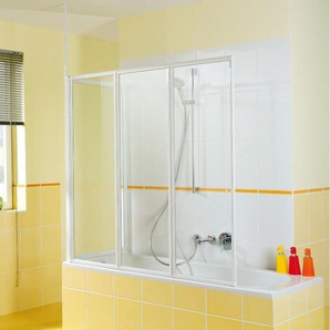 Badewannen-Faltwand, 140 cm x 140 cm, 3-tlg., Profil weiss, Klarglas - Made in Germany