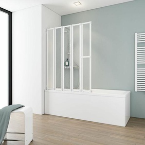 Badewannenaufsatz 5-teilig faltbar - 115 x 140 cm, Kunstglas Tropfen Dekor, Alpin Weiß - Schulte