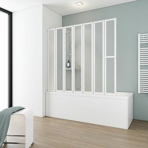Badewannenaufsatz 7-teilig faltbar - 159 x 140 cm, Kunstglas Tropfen Dekor, Alpin Weiß - Schulte
