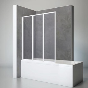Badewannenfaltwand 3-teilig faltbar - 127 x 140 cm, Kunstglas Tropfen Dekor, Alpin Weiß - Schulte