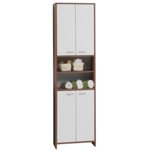 Badezimmer Hochschrank 4trg. Badregal Badmöbel Bad Regal Möbel Zwetschge Weiß