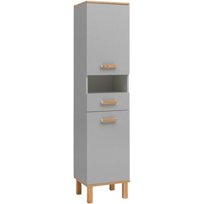 Badezimmer Hochschrank PERM-80 in Platingrau mit Eiche Landhaus Nb., b/h/t: ca. 40,4/178,5/35 cm