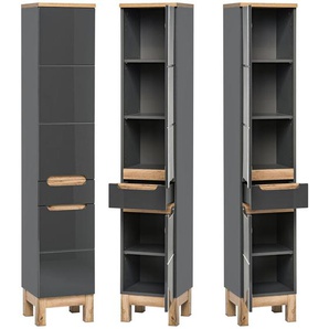 Badezimmer Hochschrank SOLNA-56 inkl. Standfüßen, Hochglanz grau, b x h x t ca. 35 x 187 x 33cm