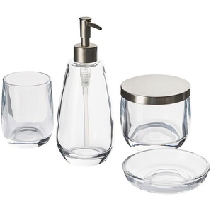 4-teiliges Badezimmer-Set Transparent Glas Seifenspender Seifenschale Zahnbürstenhalter Becher Moderner Minimalistischer Stil Badzubehör für WC