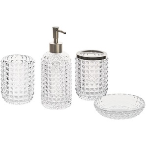 4-teiliges Badezimmer-Set Transparent Glas Seifenspender Seifenschale Zahnbürstenhalter Becher Eleganter Stil Badzubehör für WC Toilette