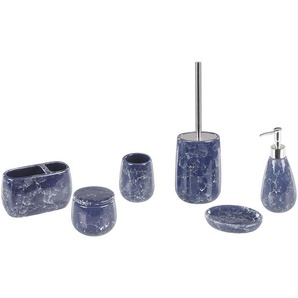 Badezimmer Set Blau Keramik 6-teilig Trinkglas Seifenschale Seifenspdender Toilettenbürste Zahnbürstenhalter Aufbewahrungsbehälter Badezimmer