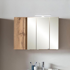 Badezimmer-Set HELD MÖBEL Sölden Kastenmöbel-Sets Gr. B/H/T: 85 cm x 200 cm x 35 cm, Siphonausschnitt rechts, grau (oxid beton) Bad-Sparsets