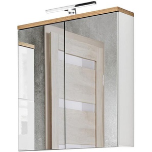 Badezimmer Spiegelschrank 60 cm LED-Beleuchtung LUTON-56 weiß mit Wotan Eiche Nb., b/h/t ca. 60/70/20 cm