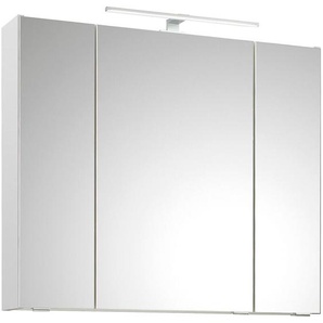 Badezimmer Spiegelschrank, 80cm breit, mit Aufsatzleuchte in Weiß Glanz QUEIMADOS-66, b/h/t ca. 80/70/16 cm