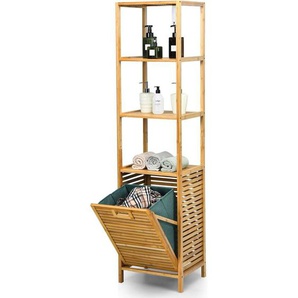 Badezimmerregal mit Wäschekorb, Bambus Hochschrank schmal, Badschrank Badregal ideal für Bad Schlafzimmer Waschküche - Costway