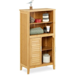 Badezimmerschrank lamell Bambus, hbt: ca. 92 x 50 x 25 cm, Badschrank mit Türen in Lamellen-Optik, natur - Relaxdays
