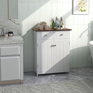 Badezimmerschrank mit 2 Schubladen 2 Türen & verstellbarem Regal moderner Aufbewahrungsschrank aus Holz Weiß