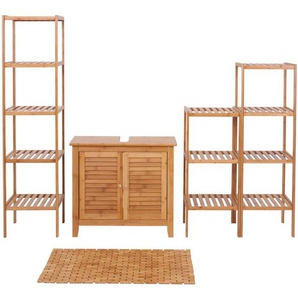 Badezimmerset HHG 550, Komplett Badezimmer Badmöbel Badset Badschrank, Bambus