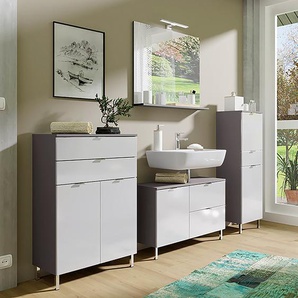 Badezimmerset I 4-teilig 204 x 200 x 34cm Grau/Weiß/Weiß/Graphit