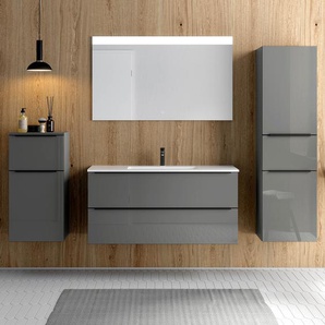 Badezimmerset MYBA VI 4-teilig 210cm Grau/Hochglanz Grau