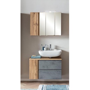 Badezimmerset II 2-teilig 85 x 200 x 35cm Ausrichtung rechts Grau/Beton Dekor