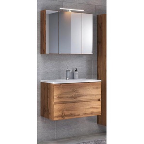 Badezimmerset Tira 2-teilig 80cm Braun/Wotaneiche Dekor