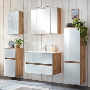 Badezimmerset Tira IV 5-teilig 160 x 200 x 49cm Weiß/Glas Weiß/Eiche Wotan Dekor