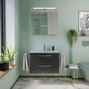 Badezimmerset Trentino 2-teilig Modern 77 x 200 x 50cm Schwarz/Hochglanz Anthrazit