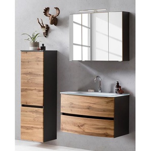 Badezimmerset V 3-teilig 120 x 200 x 49cm Braun/Wotaneiche Dekor/Graphit