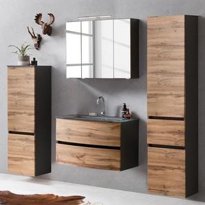 Badezimmerset XII 4-teilig 160 x 200 x 49cm Braun/Wotaneiche Dekor/Graphit