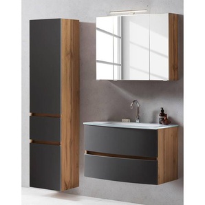 Badezimmerset VII 3-teilig 120 x 200 x 49cm Grau/Grau/Wotaneiche Dekor