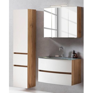 Badezimmerset VIII 3-teilig 120 x 200 x 49cm Weiß/Wotaneiche Dekor/Weiß