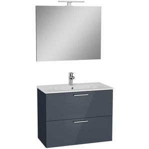 Badezimmerset Vitra Mia Waschtisch 80cm mit Unterschrank Anthrazit und LED-Wandspiegel