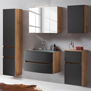 Badezimmerset XVI 5-teilig 160 x 200 x 49cm Grau/Grau/Wotaneiche Dekor